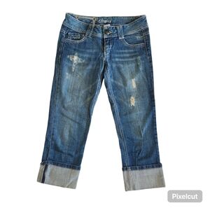 Light Wash Distressed Capri Cropped Pants Cuff Size 1 Candie's Casual